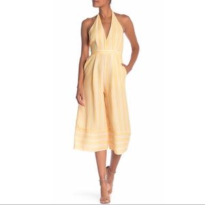 NWT Tea & Cup yellow striped halter cropped jumpsuit sz S